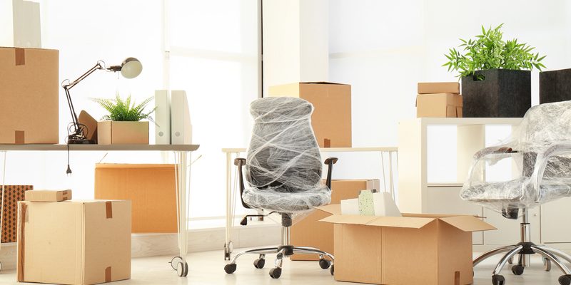 packaged office chairs and boxes